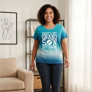 NWOT Plus Size Blue Ombré Short Sleeve Graphic Tee Shirt Grandson Football - 3XL